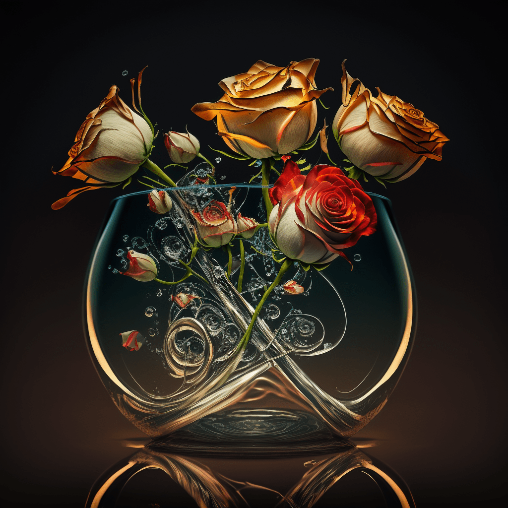 a glass vase of roses in the style of salvador