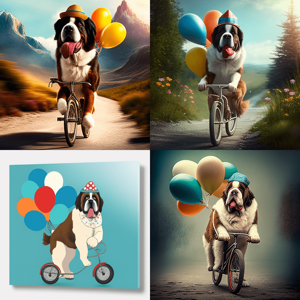 saint bernard mountain dog riding a bike